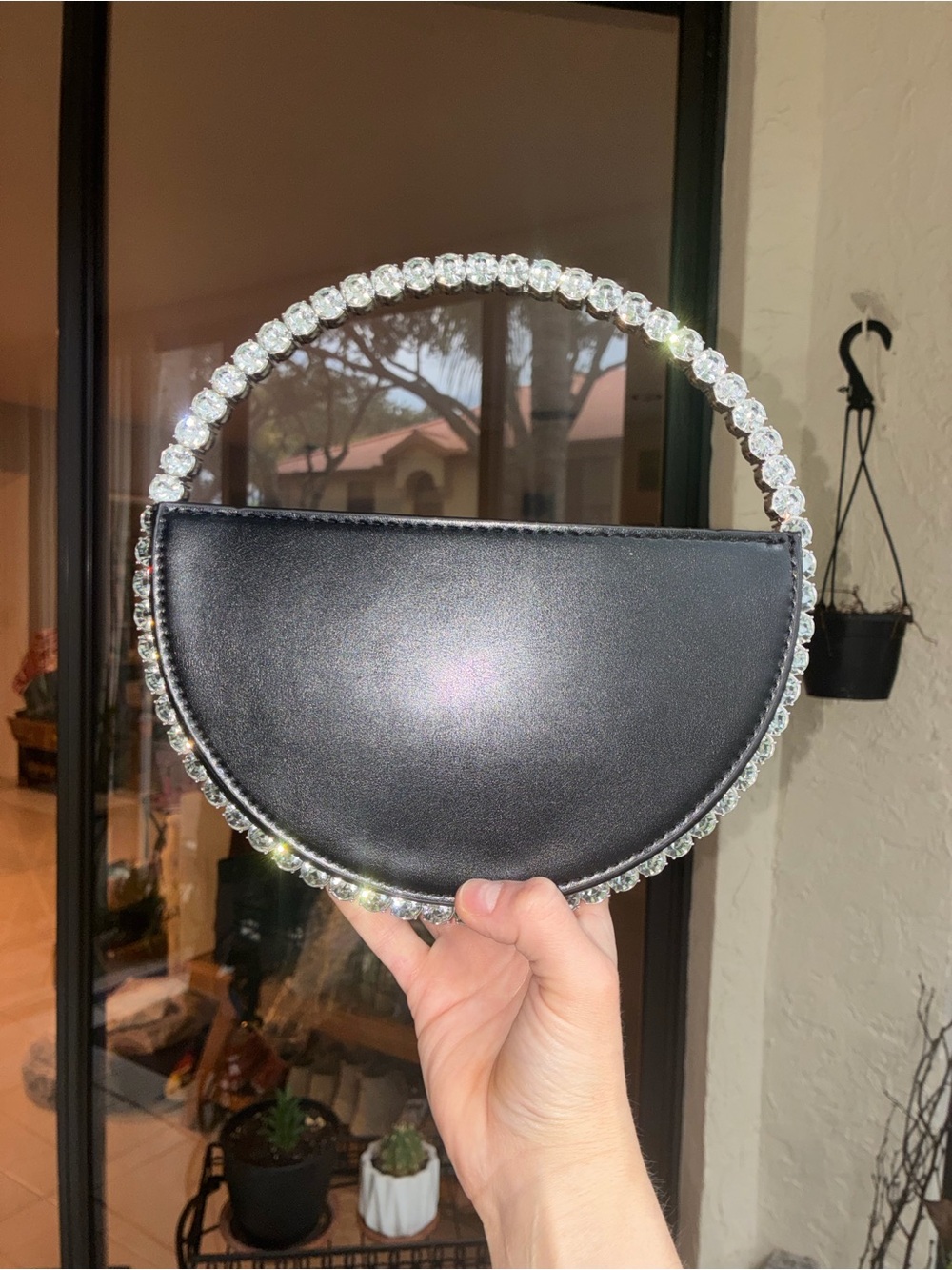 Crystal-Handle Black Semi-Circle Evening Clutch - Picture 4 of 10